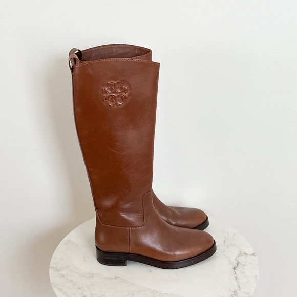 NEW Tory Burch Logo The Riding Boots in Palissandro Leather Size 6 - Picture 7 of 9